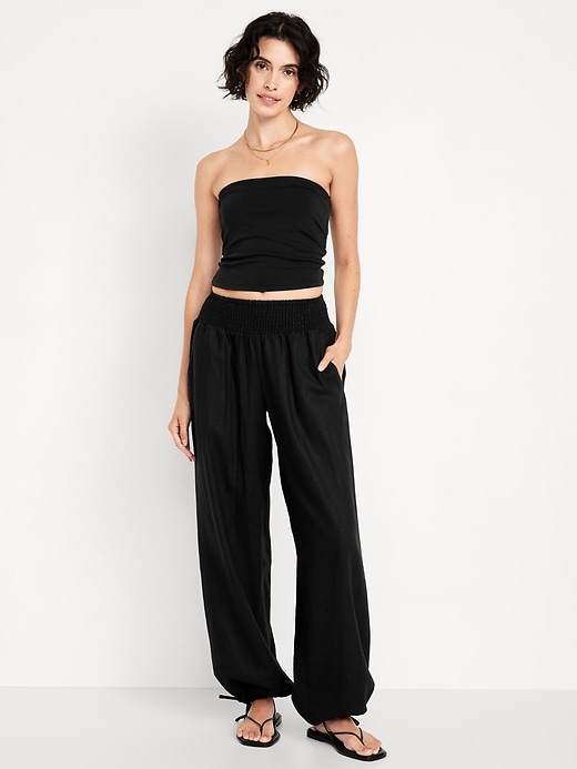 Image number 1 showing, Mid-Rise Linen-Blend Harem Pants