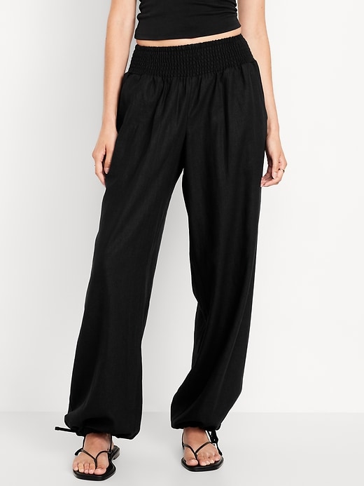 Image number 2 showing, Mid-Rise Linen-Blend Harem Pants