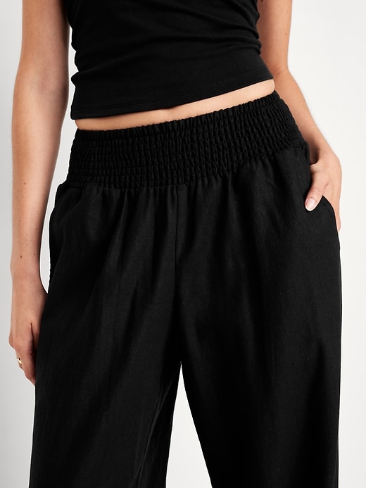 Image number 4 showing, Mid-Rise Linen-Blend Harem Pants