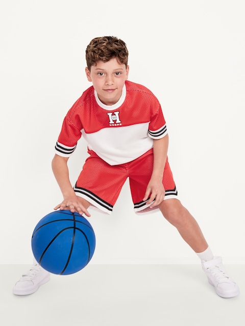 Oversized Color-Block Mesh Graphic T-Shirt for Boys