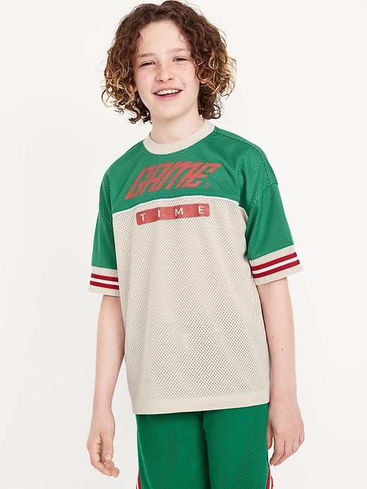 L'image numéro 3 présente T-shirt surdimensionné en maille à imprimé aux couleurs contrastées pour garçon