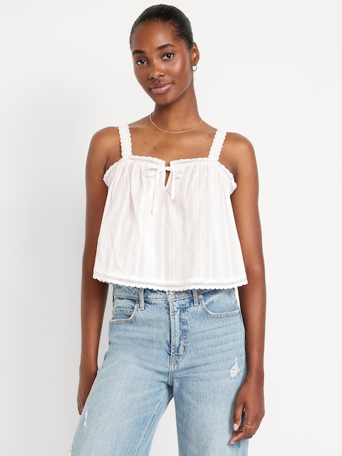 Sleeveless Textured-Dobby Top