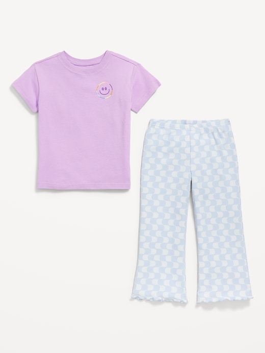 View large product image 2 of 4. Oversized Graphic T-Shirt and Ribbed Flare Leggings Set for Toddler Girls