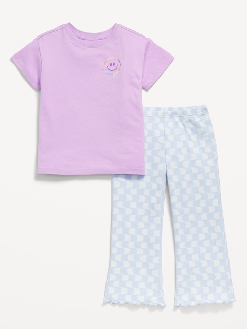 Oversized Graphic T-Shirt and Ribbed Flare Leggings Set for Toddler Girls