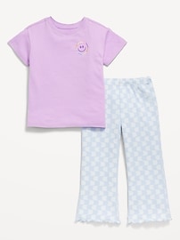 View large product image 3 of 4. Oversized Graphic T-Shirt and Ribbed Flare Leggings Set for Toddler Girls