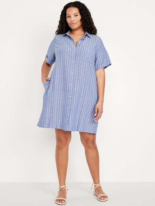 Image number 6 showing, Linen-Blend Mini Shirt Dress