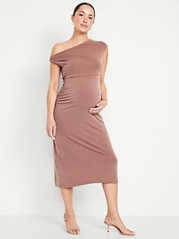 Image number 1 showing, The Occasion by Old Navy Maternity Asymmetrical Shoulder Maxi Dress