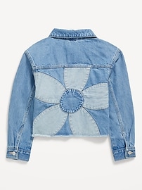 View large product image 3 of 3. Oversized Floral-Back Cut-Off Jean Jacket for Girls