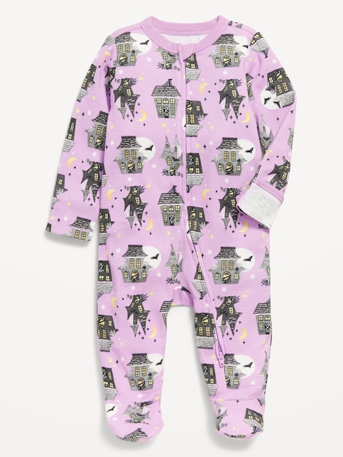 Snug-Fit 2-Way-Zip Footed One-Piece for Baby - Haunted House (Match The Fam!)