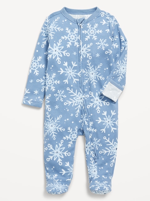 Snug-Fit 2-Way-Zip Footed One-Piece for Baby - Snowflake Blue