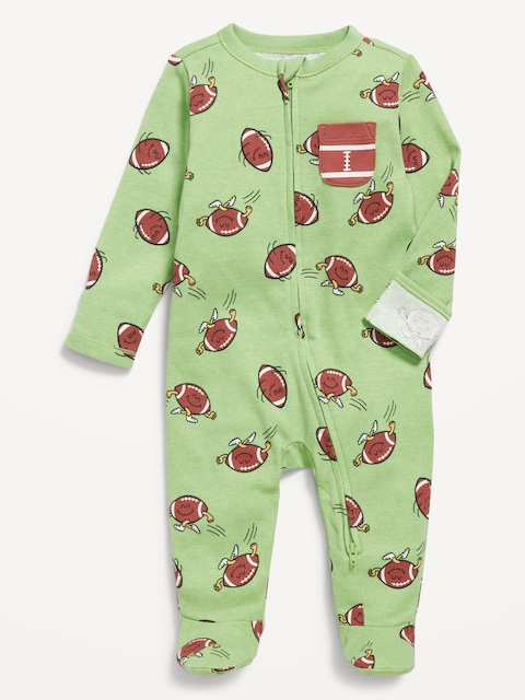 Snug-Fit 2-Way-Zip Pocket Footed One-Piece for Baby - Beige