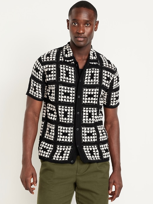 Image number 1 showing, Short-Sleeve Crochet Sweater