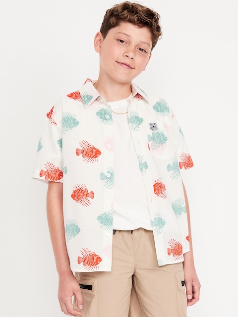 Printed Short-Sleeve Poplin Pocket Shirt for Boys