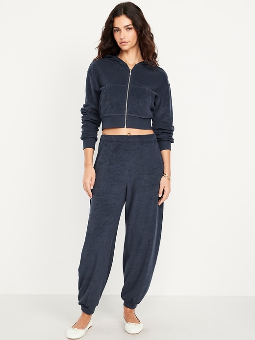 Image number 1 showing, High-Waisted Towel Terry Barrel Ankle Pants