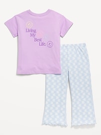 View large product image 4 of 4. Oversized Graphic T-Shirt and Ribbed Flare Leggings Set for Toddler Girls