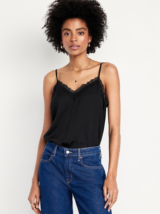 Image number 1 showing, Lace-Trim Satin Cami Top