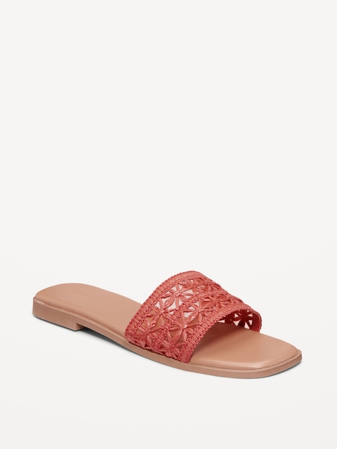 Floral Raffia Slide Sandals