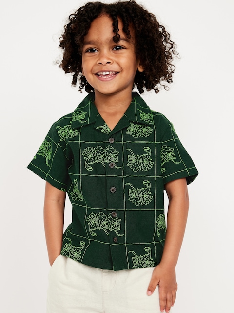 Printed Short-Sleeve Linen-Blend Shirt for Toddler Boys