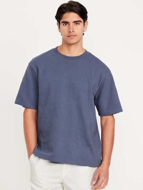 Waffle-Knit T-Shirt - Blue