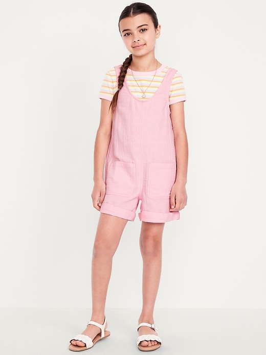 View large product image 1 of 3. Sleeveless Double-Weave Pocket Romper for Girls