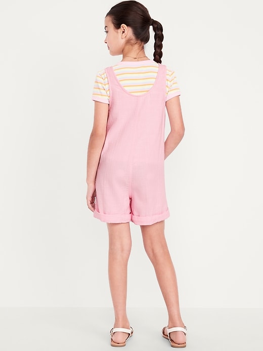View large product image 2 of 3. Sleeveless Double-Weave Pocket Romper for Girls