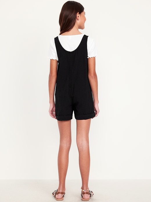 View large product image 2 of 3. Sleeveless Double-Weave Pocket Romper for Girls