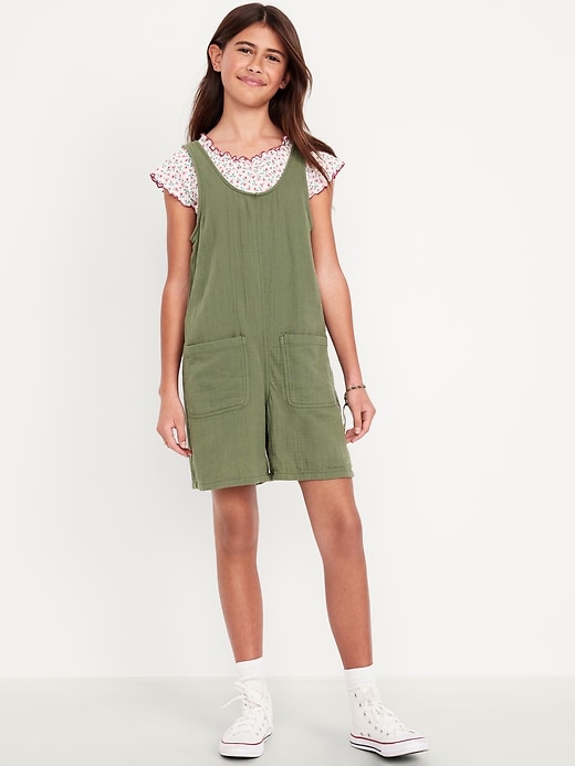 View large product image 1 of 3. Sleeveless Double-Weave Pocket Romper for Girls