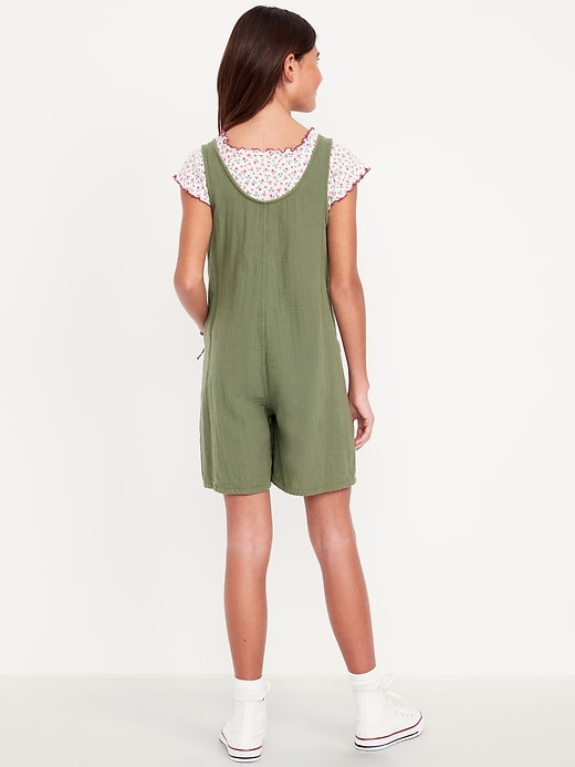 View large product image 2 of 3. Sleeveless Double-Weave Pocket Romper for Girls