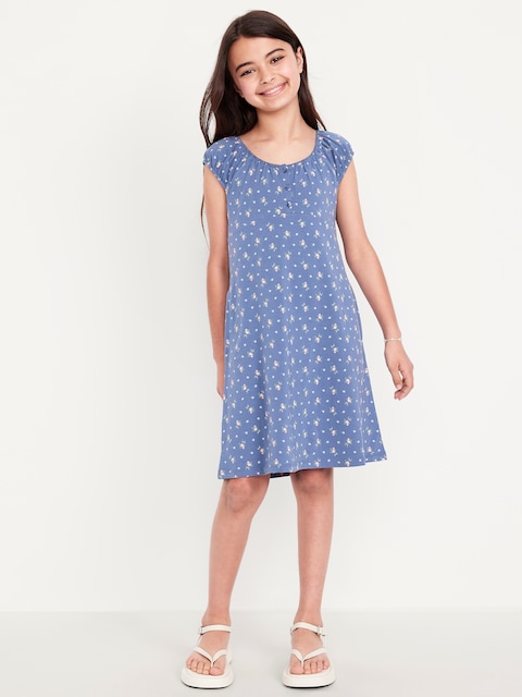Robe côtelée à motif à col henley et à manches courtes pour fille