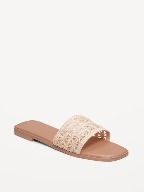 Floral Raffia Slide Sandals