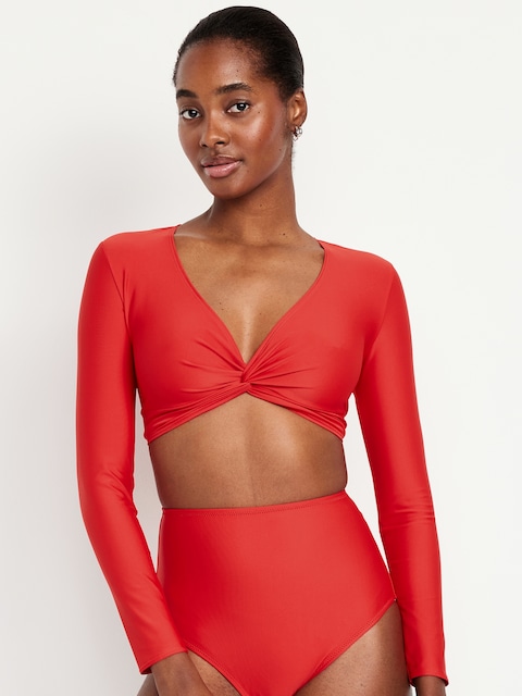 Twist-Front Matte Rashguard Swim Top