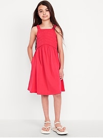 Image number 1 showing, Fit & Flare Sleeveless Smocked Dress for Girls