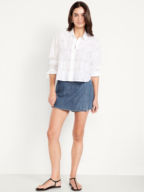 Jupe-short portefeuille courte en denim à taille haute