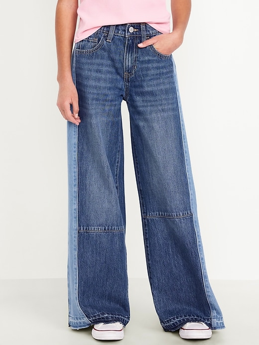 View large product image 1 of 5. Super Baggy Two-Tone Wide-Leg Jeans for Girls