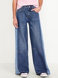Image number 1 showing, Super Baggy Two-Tone Wide-Leg Jeans for Girls