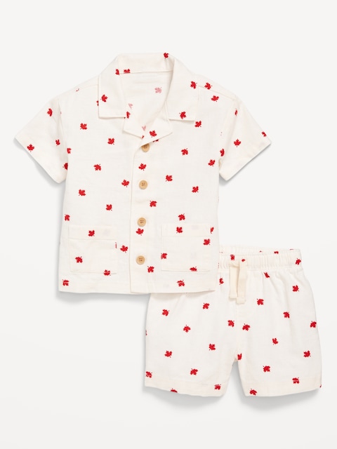 Printed Linen-Blend Shirt and Shorts Set for Baby
