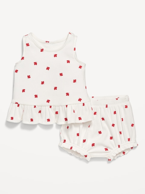 Sleeveless Ribbed Ruffle-Trim Top and Shorts Set for Baby