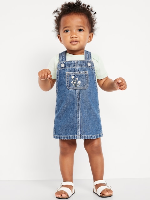 Embroidered Jean Skirtall Dress for Baby