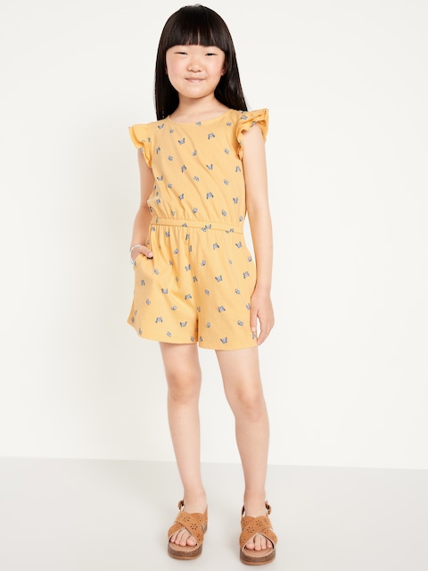 Printed Flutter-Sleeve Romper for Girls
