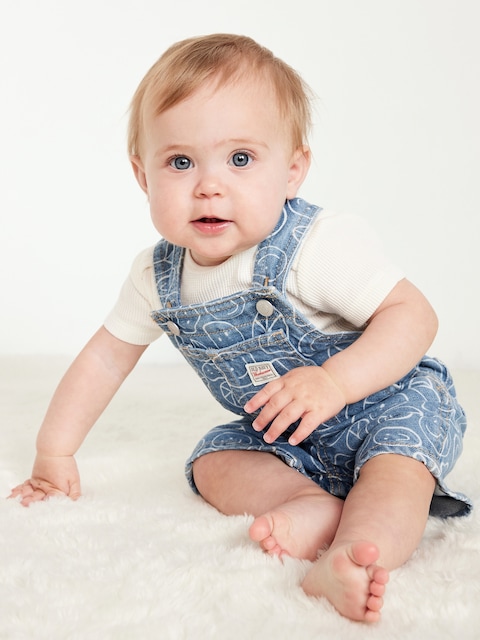 Loose Printed Jean Shortalls for Baby