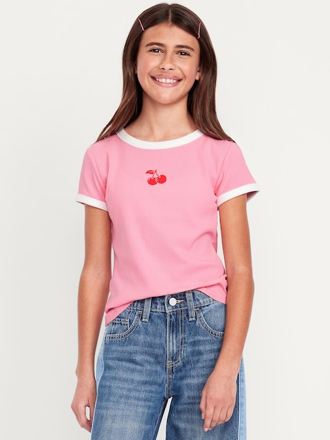 Fitted Ribbed Graphic T-Shirt for Girls