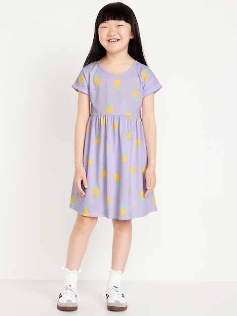 Printed Short-Sleeve Jersey-Knit Dress for Girls