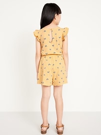 L'image numéro 2 présente Combinaison-short à motif à manches flottantes pour fille