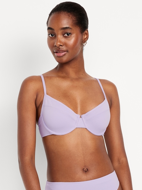 Textured Underwire Balconette Swim Top - Purple