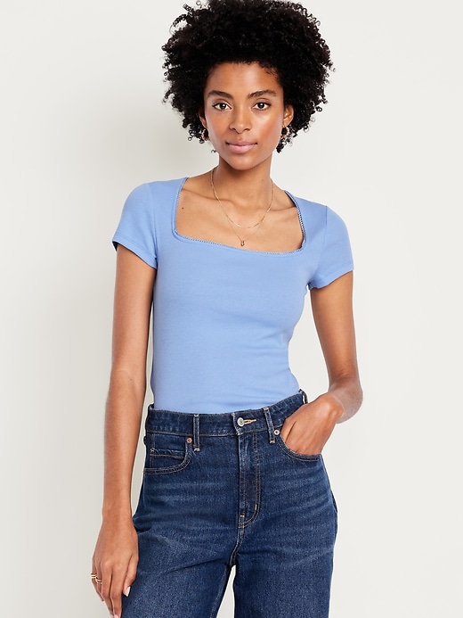 Image number 1 showing, Square-Neck Ribbed T-Shirt