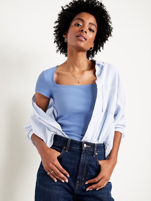 Image number 3 showing, Square-Neck Ribbed T-Shirt