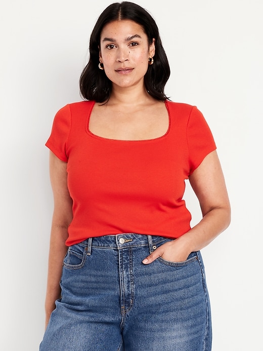 Image number 4 showing, Square-Neck Ribbed T-Shirt