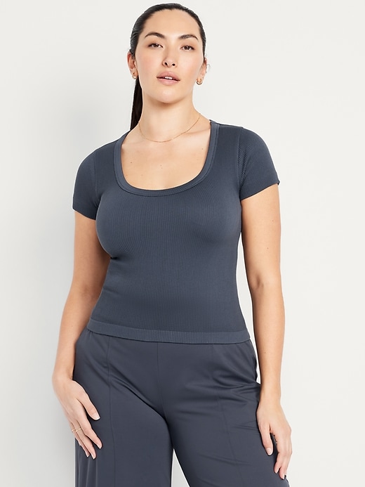 L'image numéro 5 présente T-shirt court côtelé Zénitude sans coutures