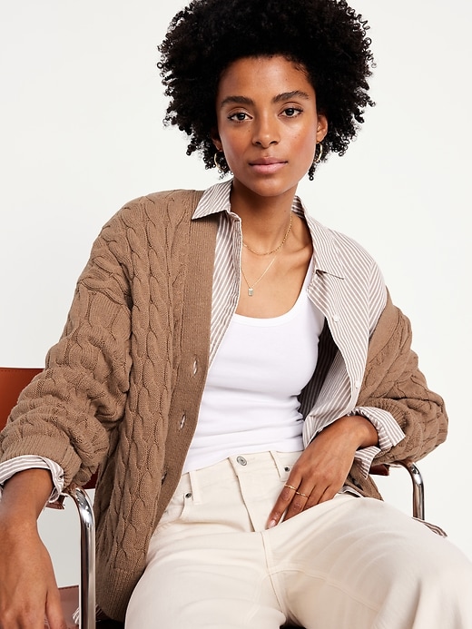 Image number 3 showing, Slouchy Cable-Knit Cardigan Sweater
