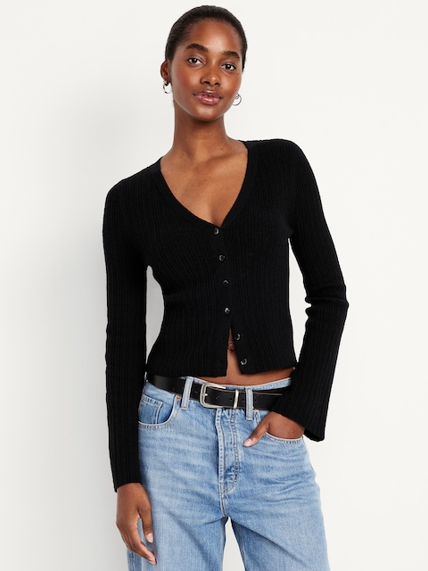 Textured Bouclé Button-Down Sweater - Black